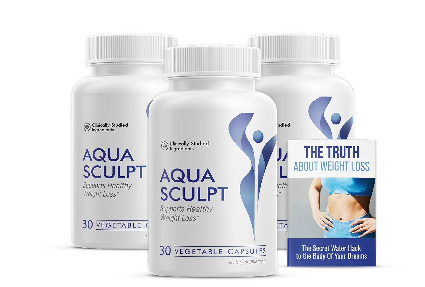 Three bottles of AquaSculpt, a 90 day supply, with bonus guide