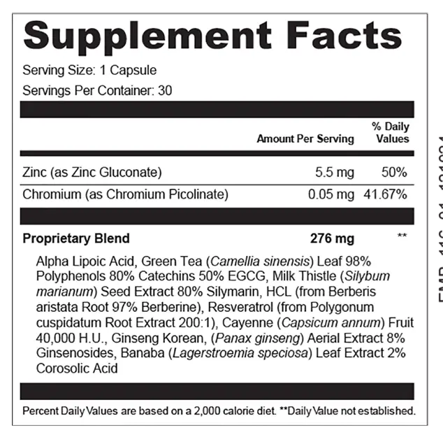 AquaSculpt supplement facts panel showing serving size and ingredient amounts